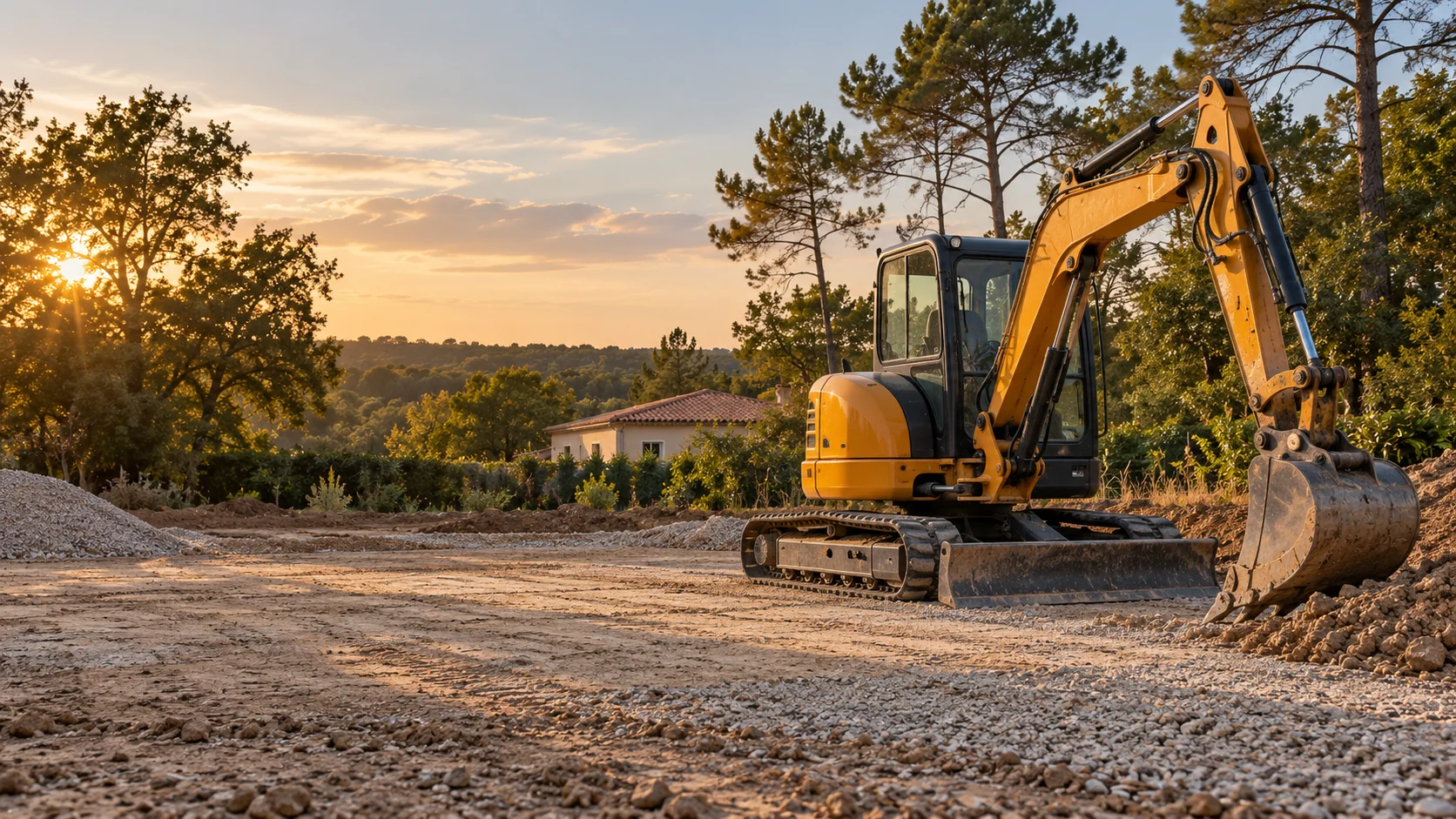Illustration d’un engin de terrassement sur un terrain résidentiel en Gironde